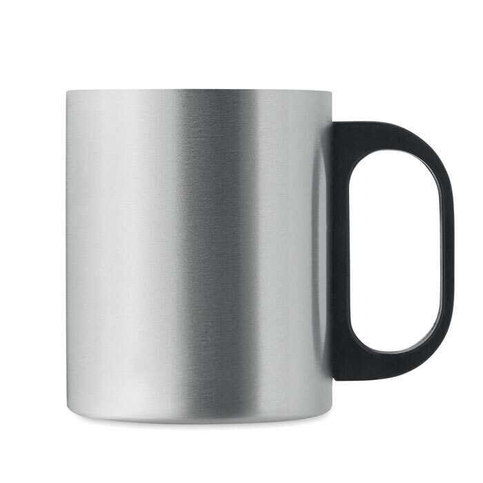 Taza de acero inox de doble pared con asa PP, Color: Plata, Logotipo: Sin logotipo