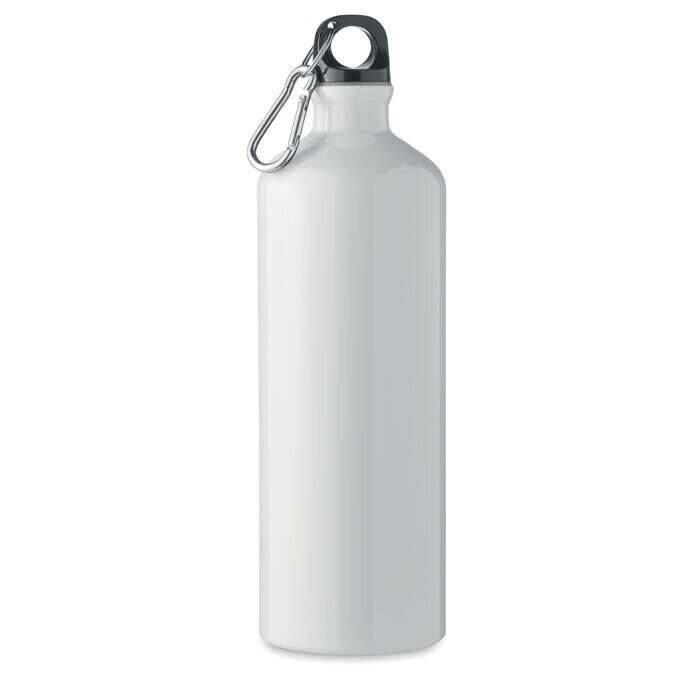 Botella de aluminio pared simple con mosqueton 1000ml, Color articulo: Blanco, Logotipo: Sin logotipo