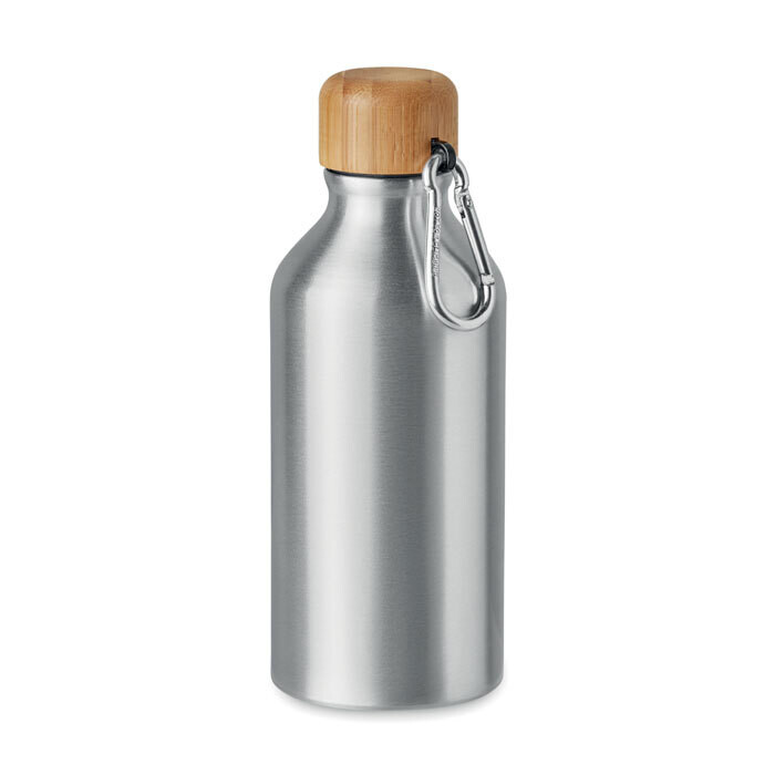 Botella aluminio con tapa bambú y mosqueton 400ml