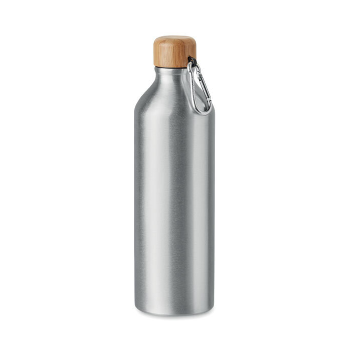 Botella aluminio con tapa bambú y mosqueton 800ml