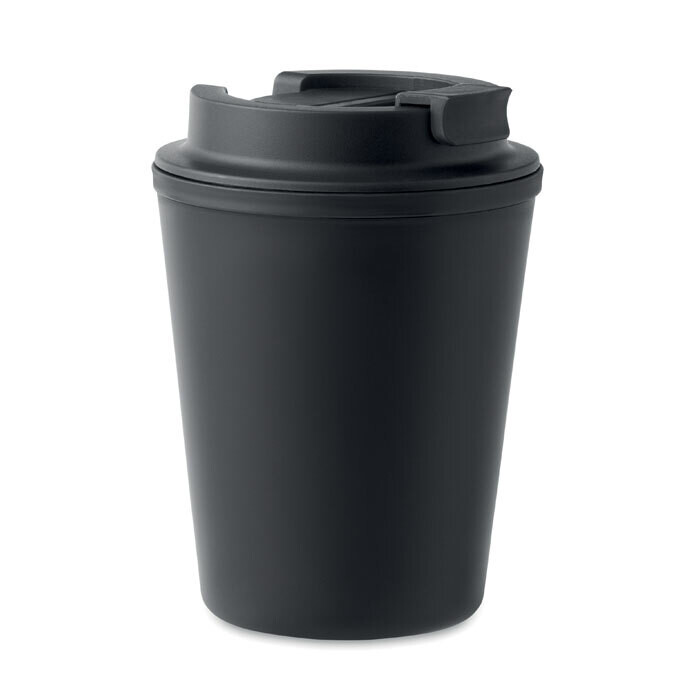 Vaso de doble pared c/ tapa y pajita para beber en PP  reciclado 300 ml.
