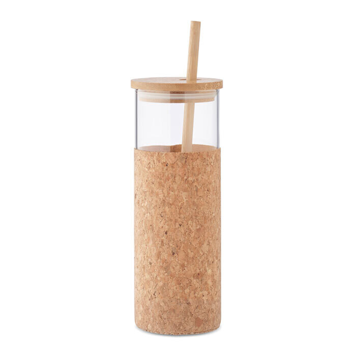 Vaso de vidrio con funda de corcho