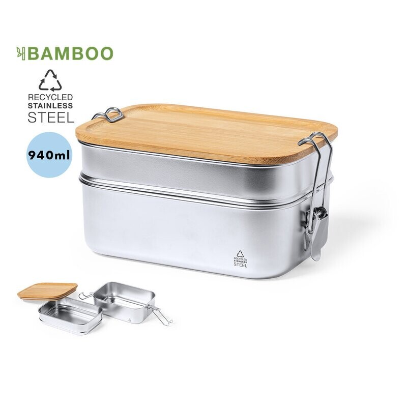 Fiambrera en acero inox y bambú 940ml