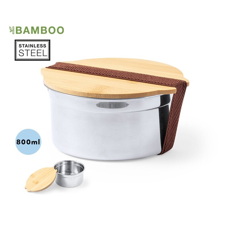 Fiambrera en acero inox y bambú 800ml