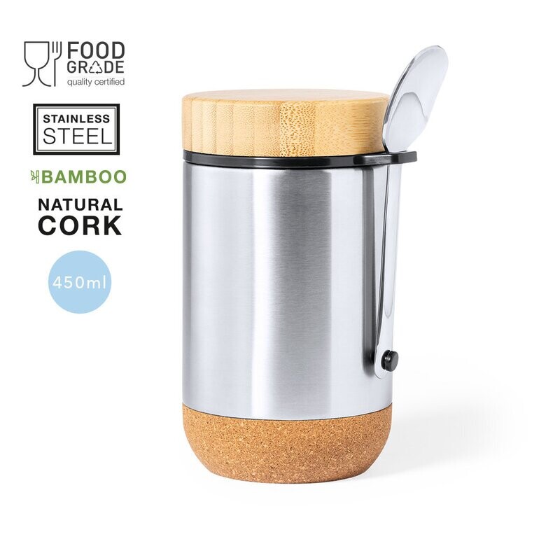 Fiambrera en acero inox y corcho 450ml