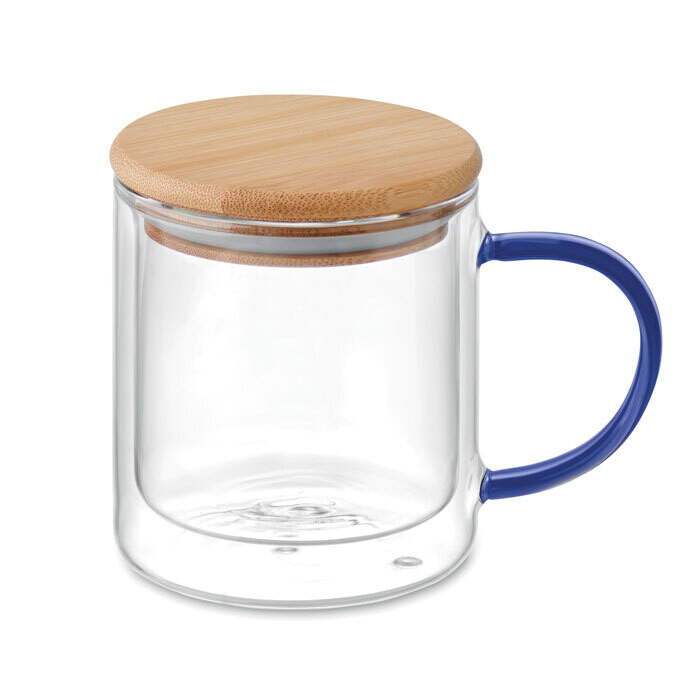 Taza de borosilicato con tapa de bambú