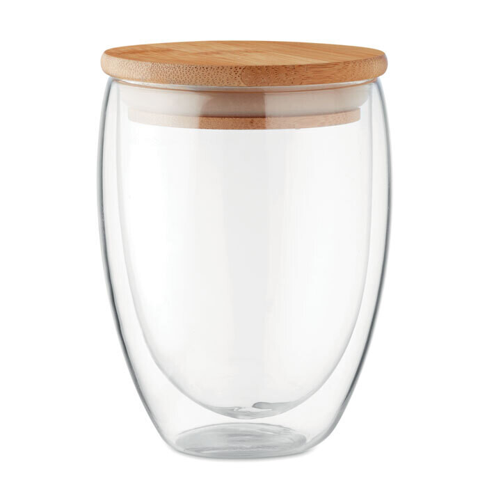 Vaso de cristal con tapa de bambú