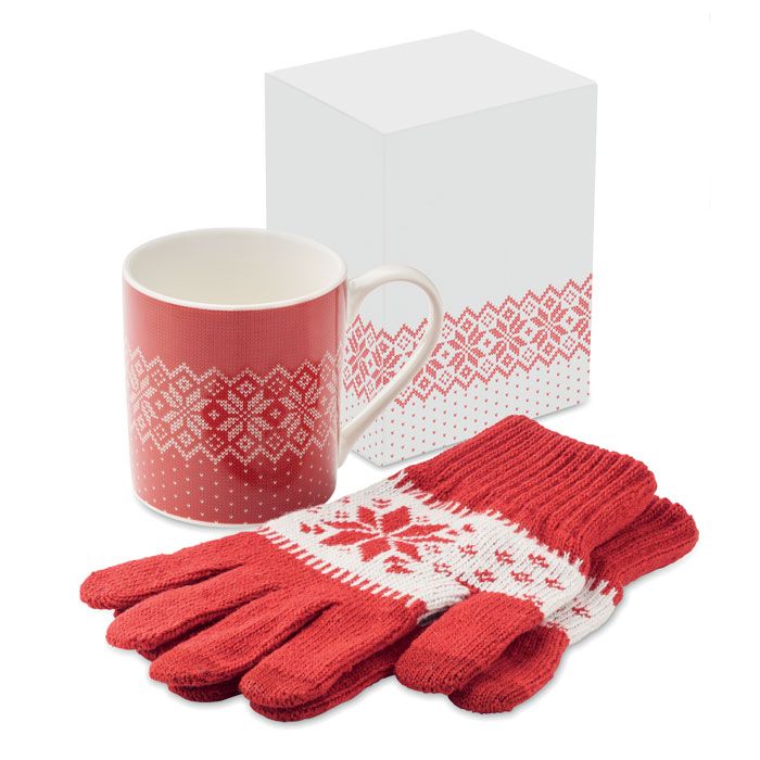 ​Set de regalo de invierno con guantes tactiles y taza de cerámica