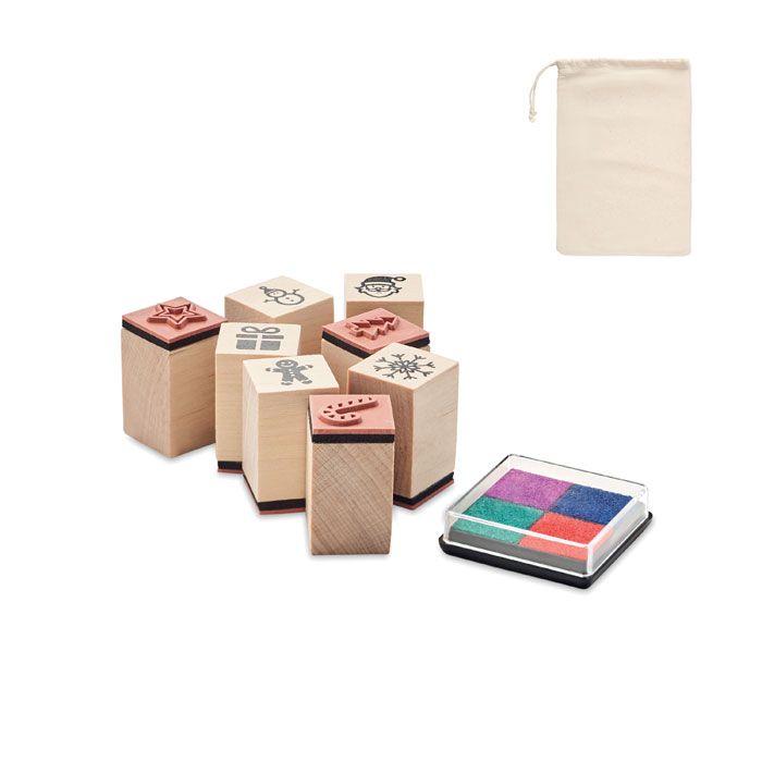 ​Set de 8 sellos navideños de madera y tinteros