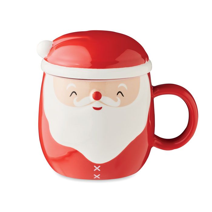 ​Taza de cerámica con tapa de Papá Noel