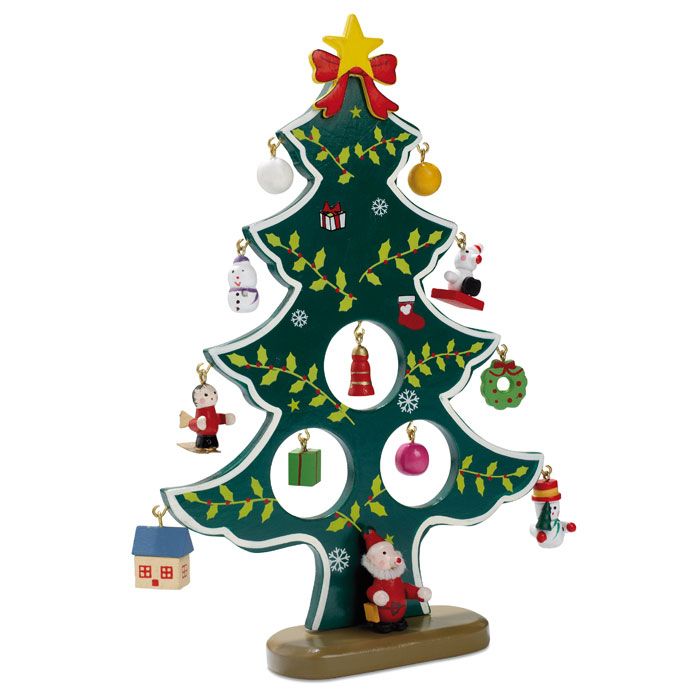 ​Árbol de navidad de madera con 12 adornos para colgar