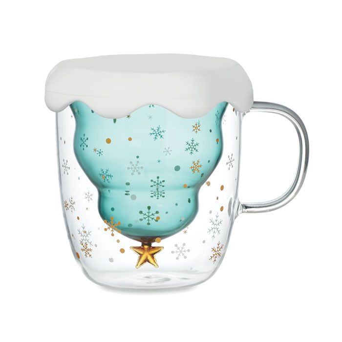 ​Taza de borosilicato de doble pared con diseño navideño