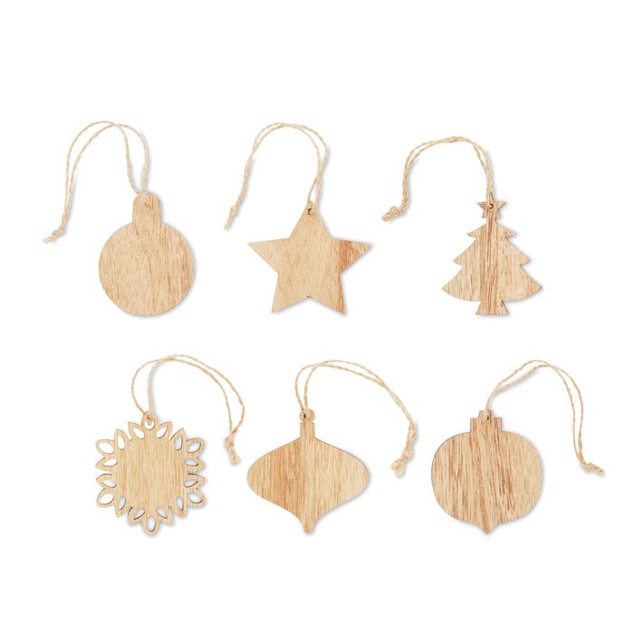 ​Juego de 6 adornos navideños de madera de haya
