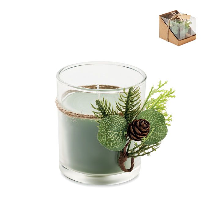 ​Porta velas de cristal con decoración de bosque