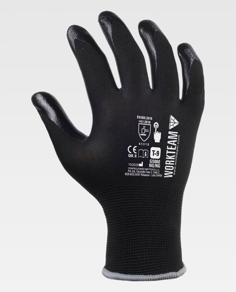 Guantes de poliéster y nitrilo negro