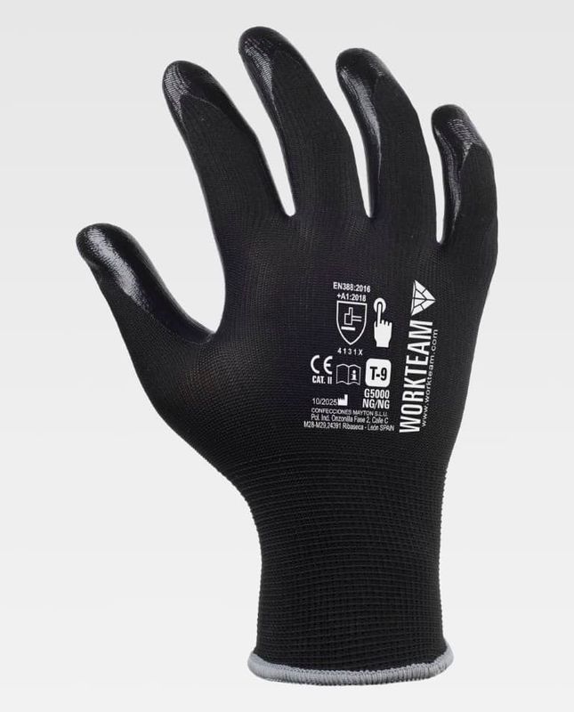 Guantes de poliéster y nitrilo negro