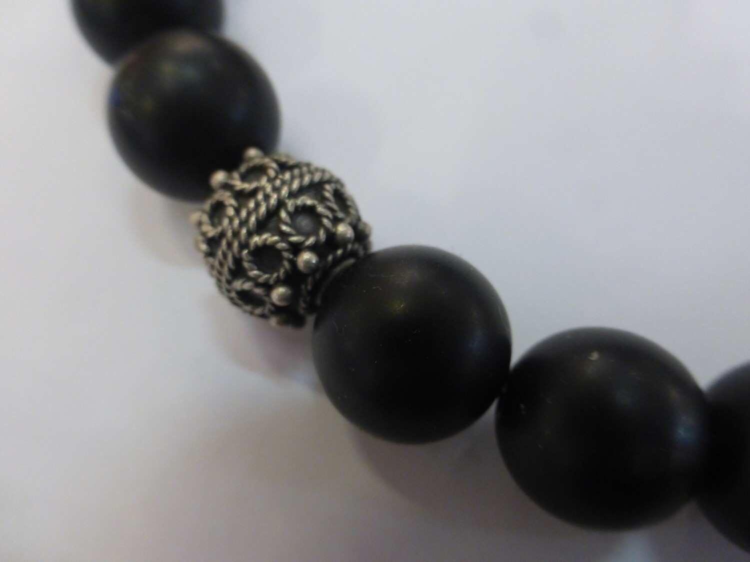 Collier tour de cou en onyx noir, mat et perle d'argent 925, 47 cm