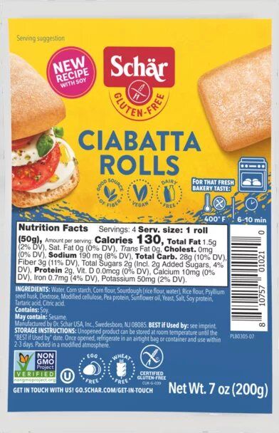 SCHAR CIABATTA ROLLS WHITE 200G