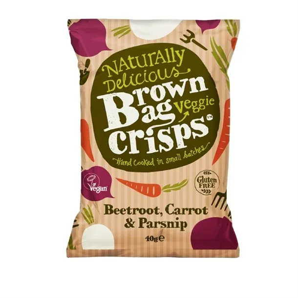 BROWN BAG CRISPS BEETROOT CARROT PARSNIP 40G EA