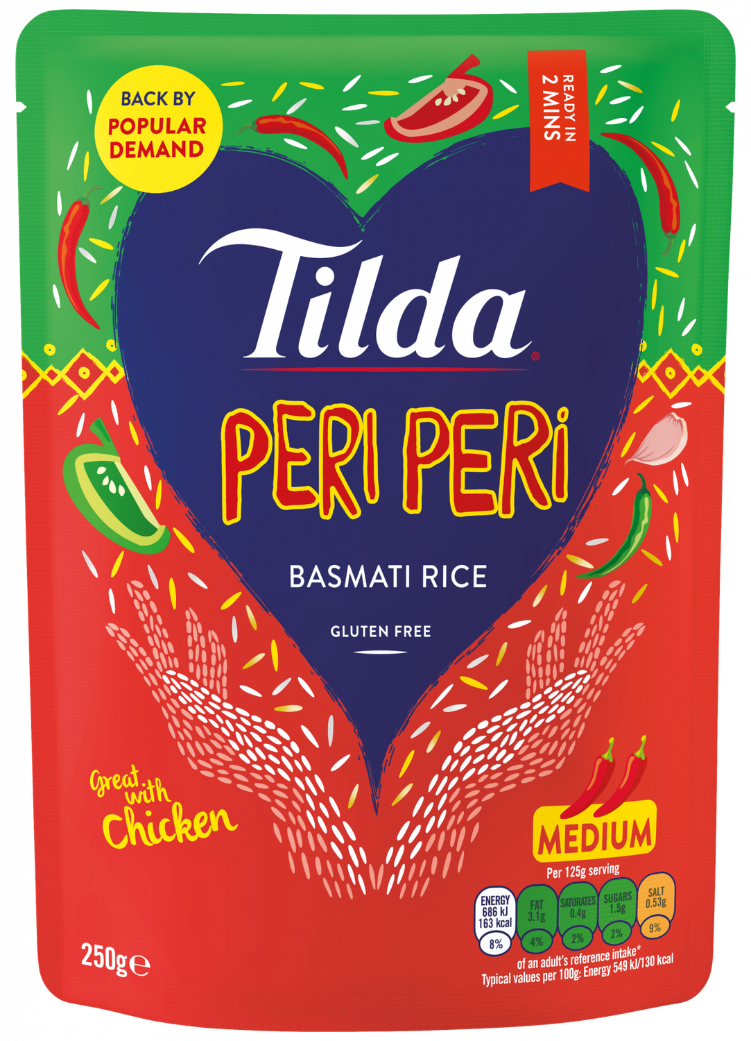 TILDA PERI PERI STEAMED BASMATI RICE 250G TILDA PERI PERI STEAMED BASMATI RICE 250G