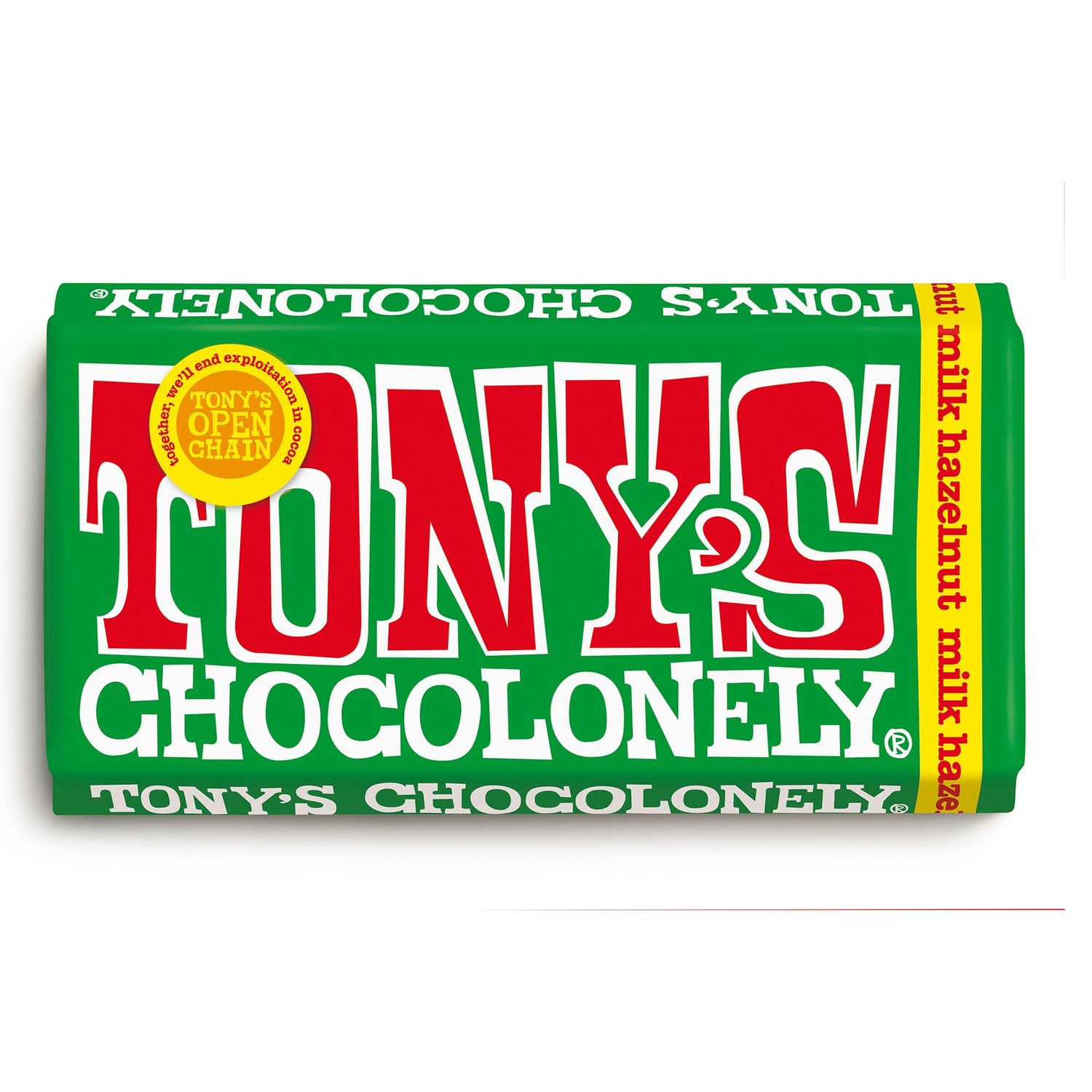 TONY&#39;S CHOCOLONELY MILK CHOCOLATE HAZELNUT 32% 180G