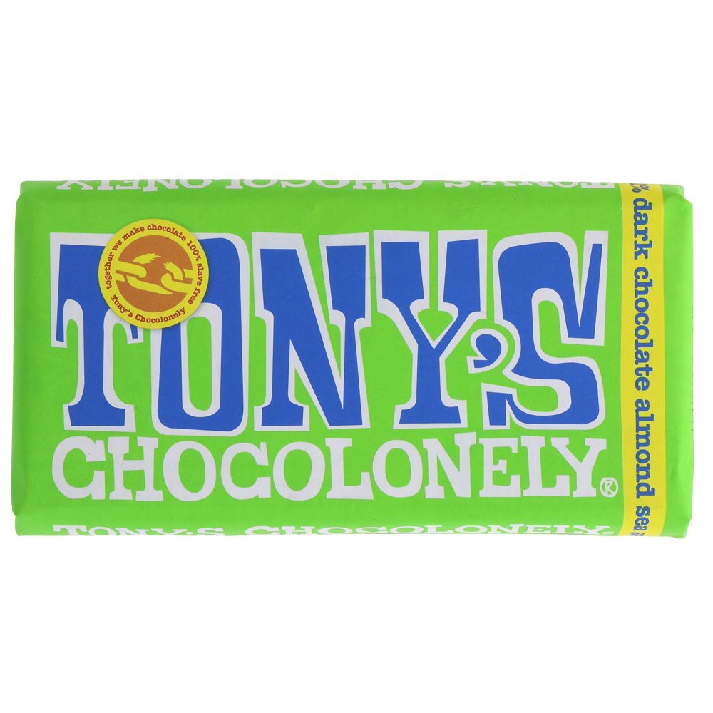TONY'S CHOCOLONELY VEGAN DARK ALMOND SEASALT 51% 180G TONY'S CHOCOLONELY VEGAN DARK ALMOND SEASALT 51% 180G
