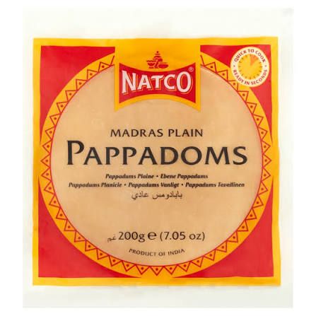 NATCO MADRAS PLAIN POPPADOMS 200G (10s) NATCO MADRAS PLAIN POPPADOMS 200G (10s)