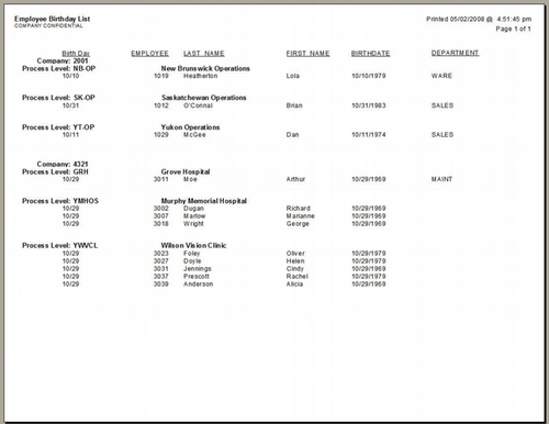 Crystal Report - Lawson Employee Birthday List