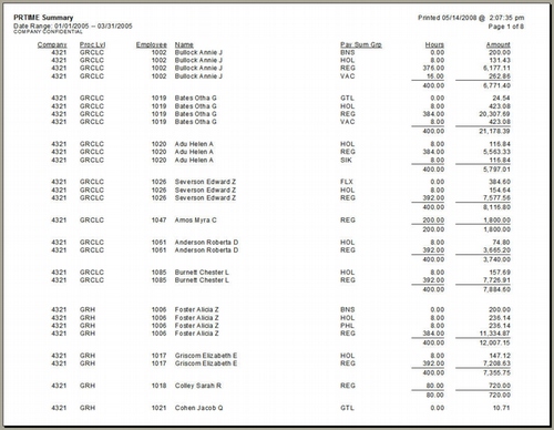 Crystal Report - Lawson Payroll Time Record Summary