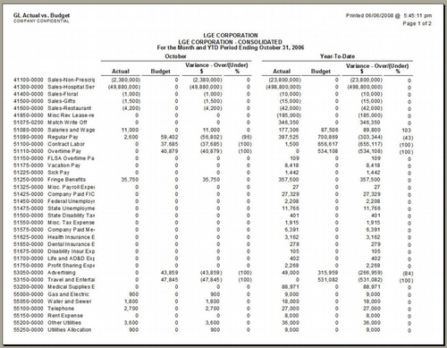 Crystal Report - Lawson GL Actuals vs. Budget