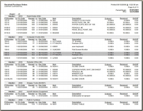 Crystal Report - Lawson Purchase Order Receipts