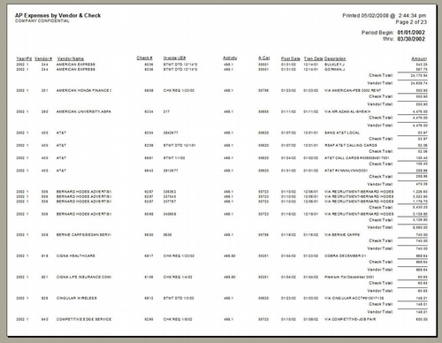 Crystal Report - Lawson Activity Expenses from AP, by Vendor / Check