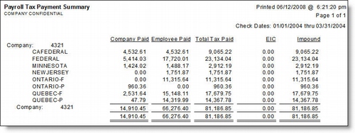 Crystal Report - Lawson Payroll Tax Summary
