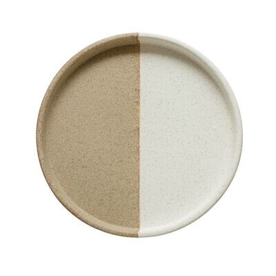 Two-Tone Stoneware Tray, Cream Color & Beige Speckled Glaze