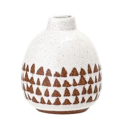 Stoneware Vase, White & Terra-Cotta Finish