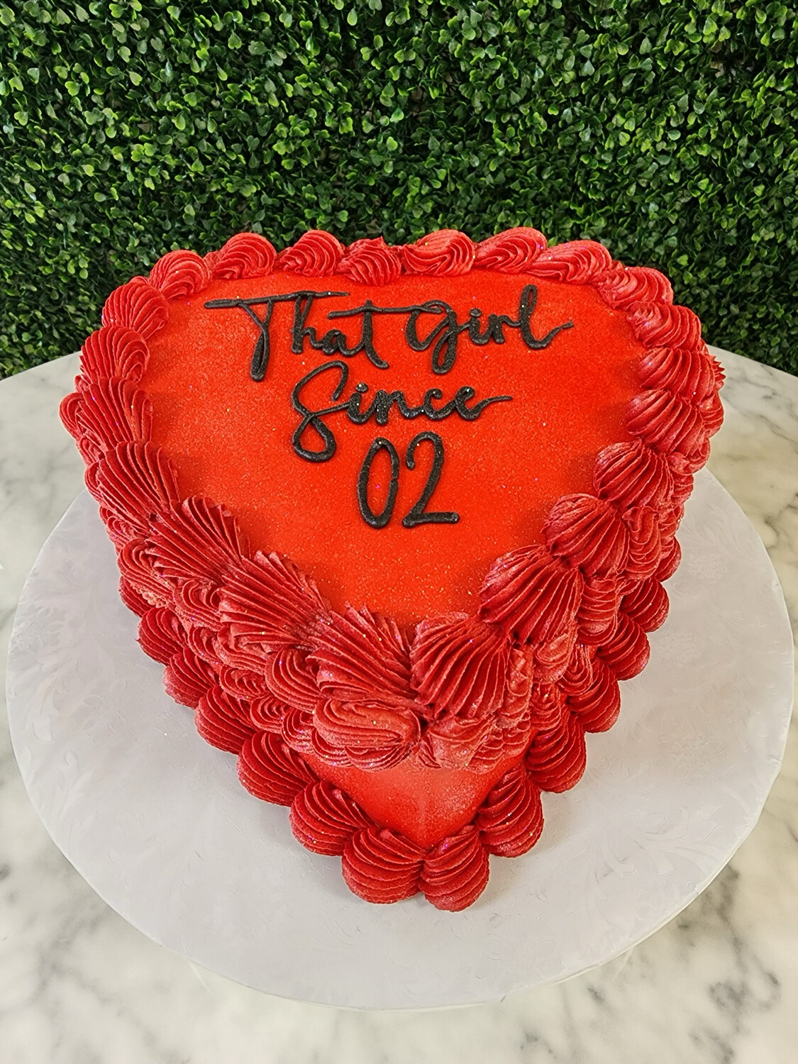 Vintage Heart Cake- “That girl since…” with sparkle!