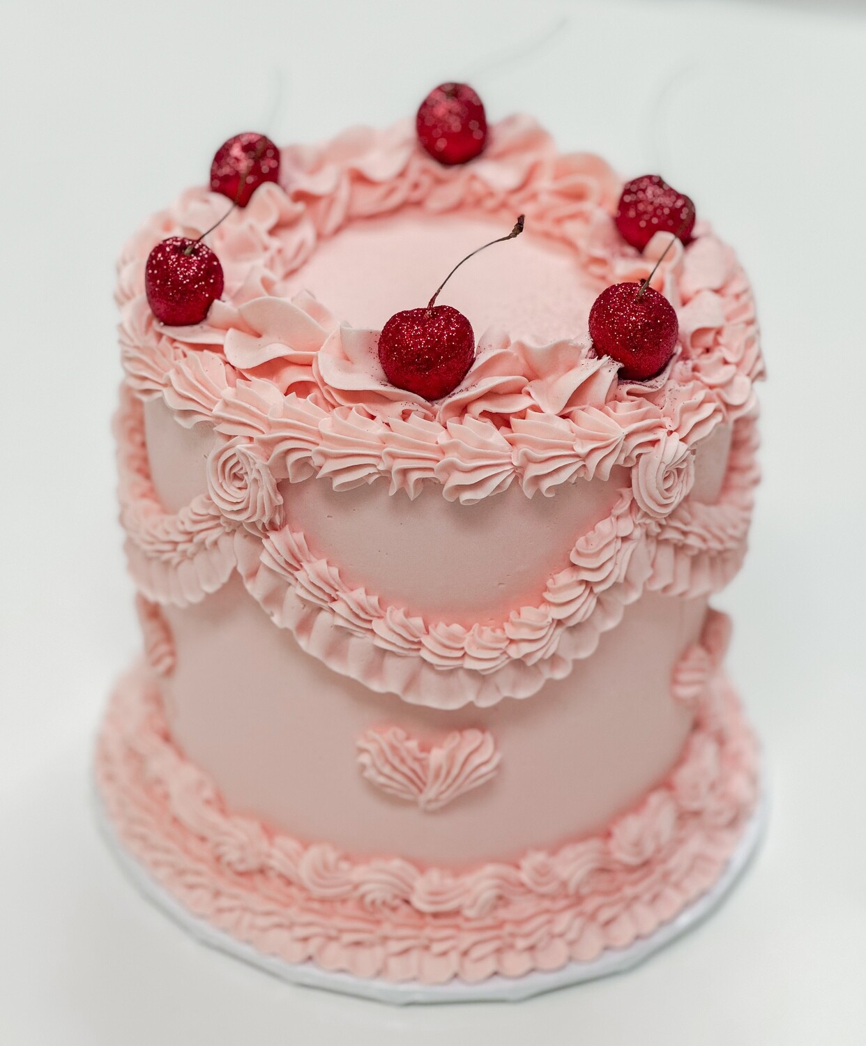 Vintage 6" Tall Cake - with glitter cherries