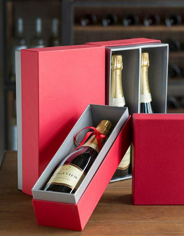 Double & single Bottle Gift Rigid Box - Red/Silver