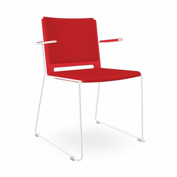 CHENCA SLED PADDED CHAIR, WITH ARMS, OPTIONS: White frame