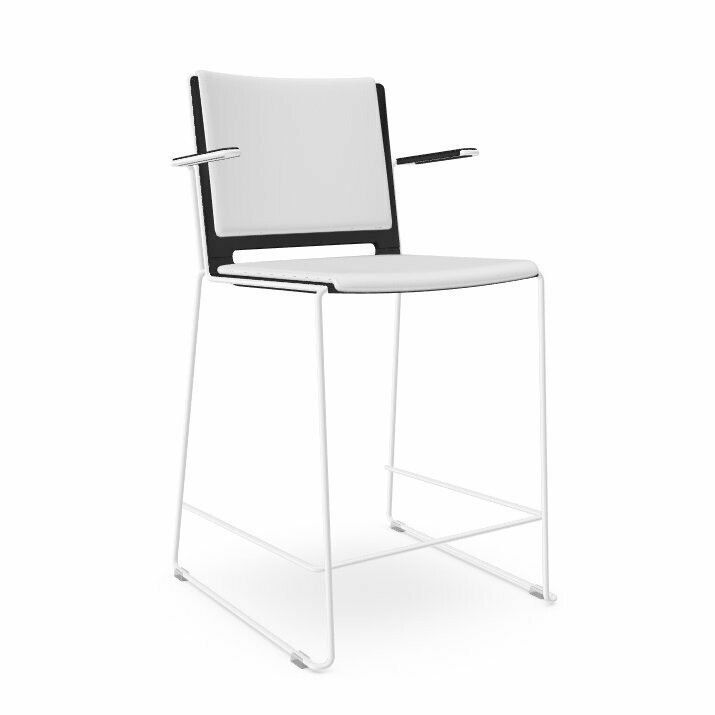 CHENCA PADDED SLED STOOL, WITH ARMS, OPTIONS: White frame