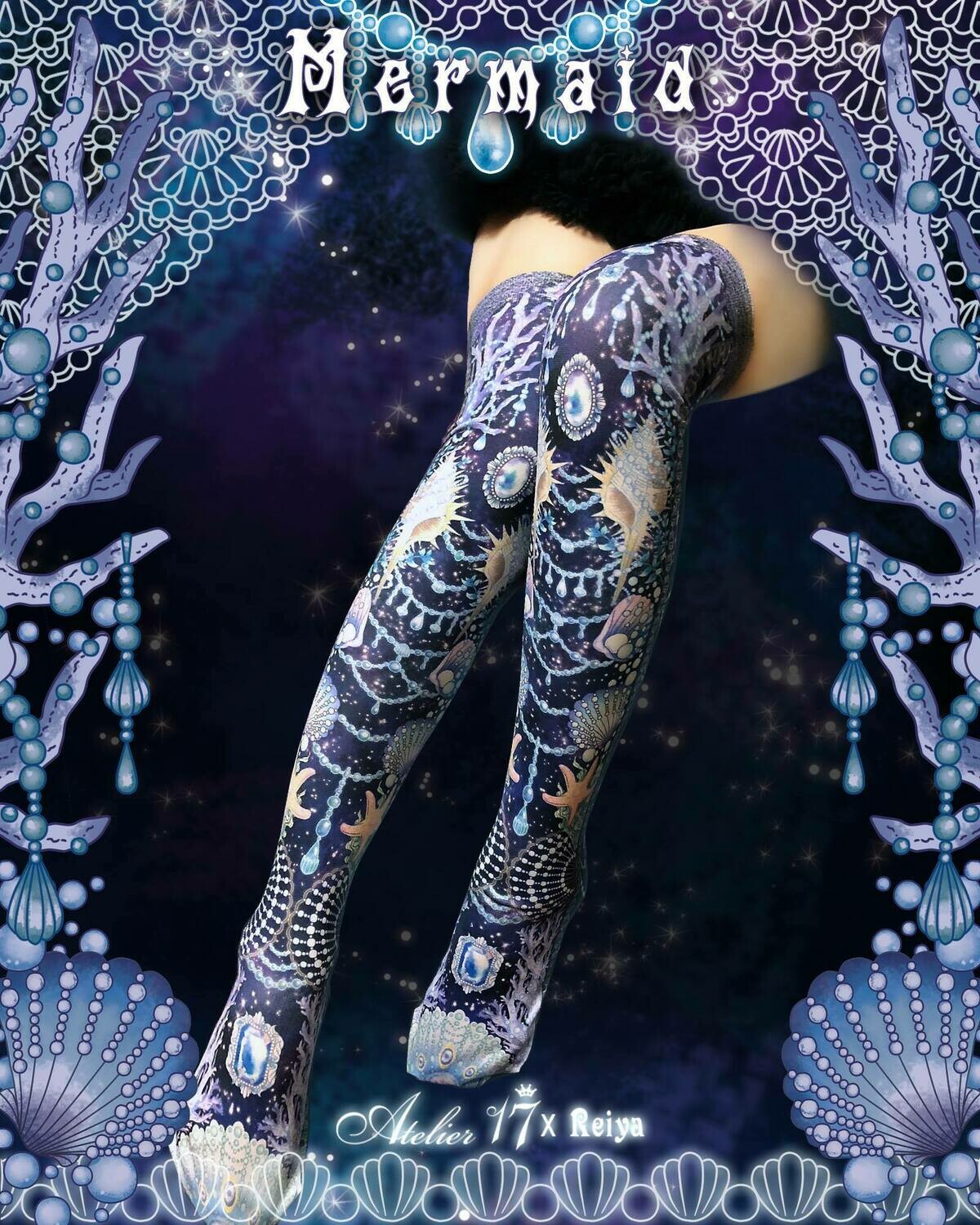 『Dark fairy tales』Mermaid over knee high socks, Color: Marine blue