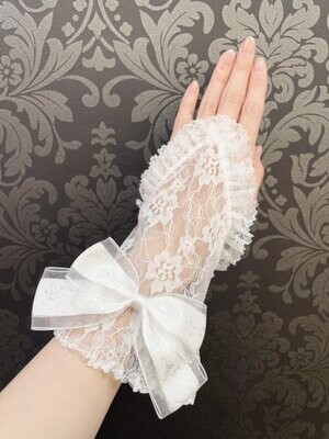 Lace open-fingered glove short, Color: White