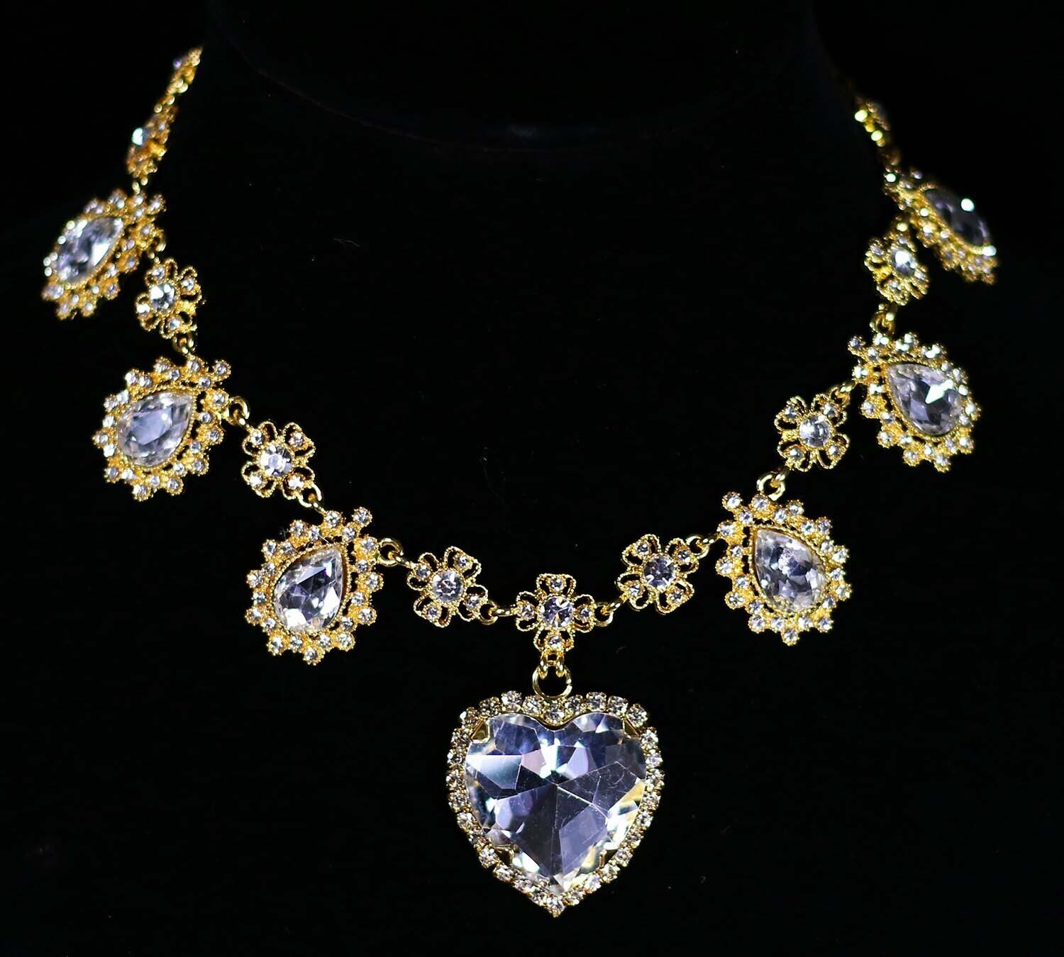 Crystal Heart necklace Gold metal