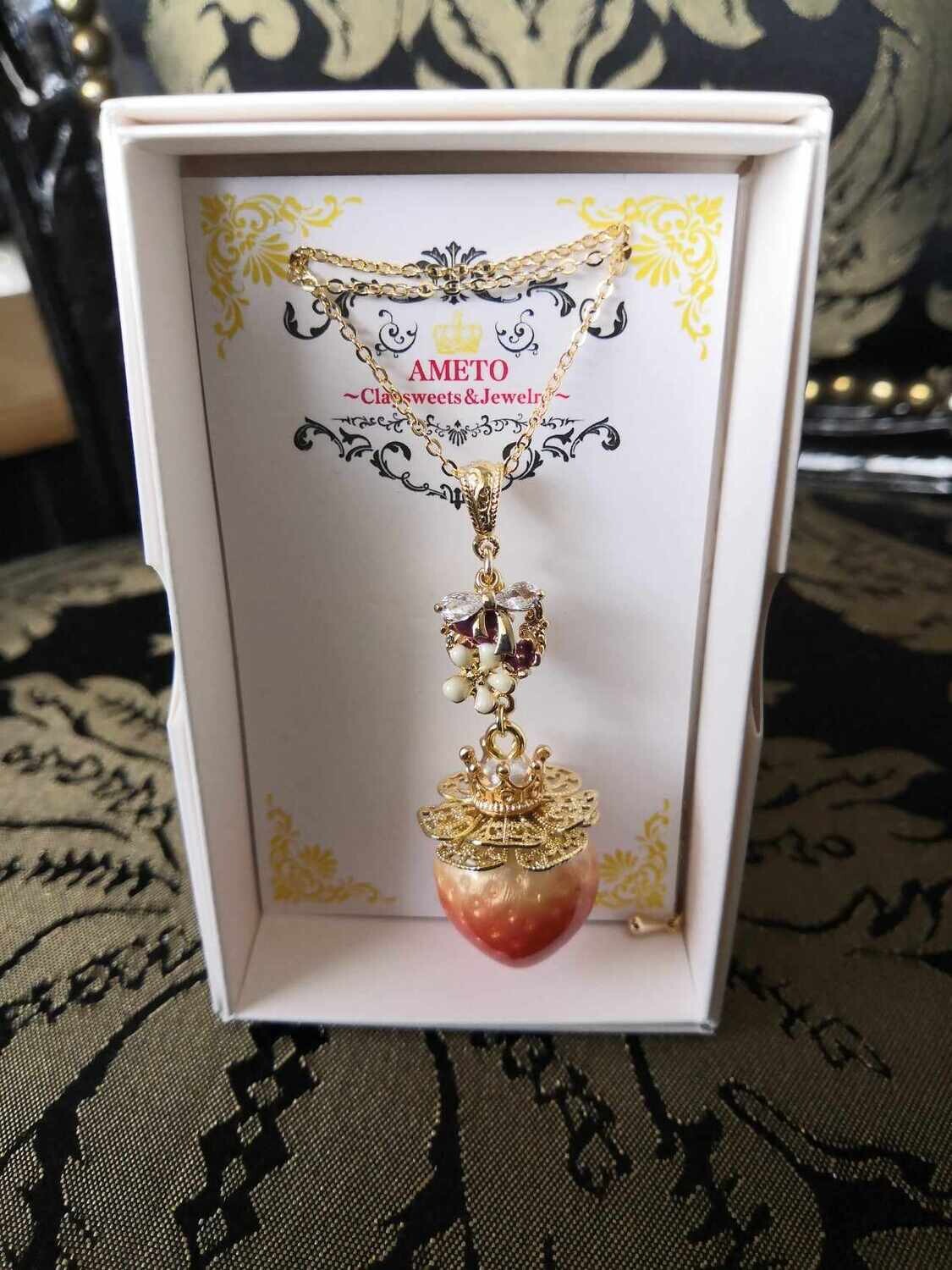 Queen strawberry necklace small flower and zirconia ribbon, Color: Pure red