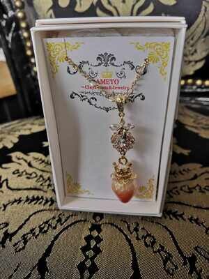Queen strawberry necklace zirconia charm and ribbon