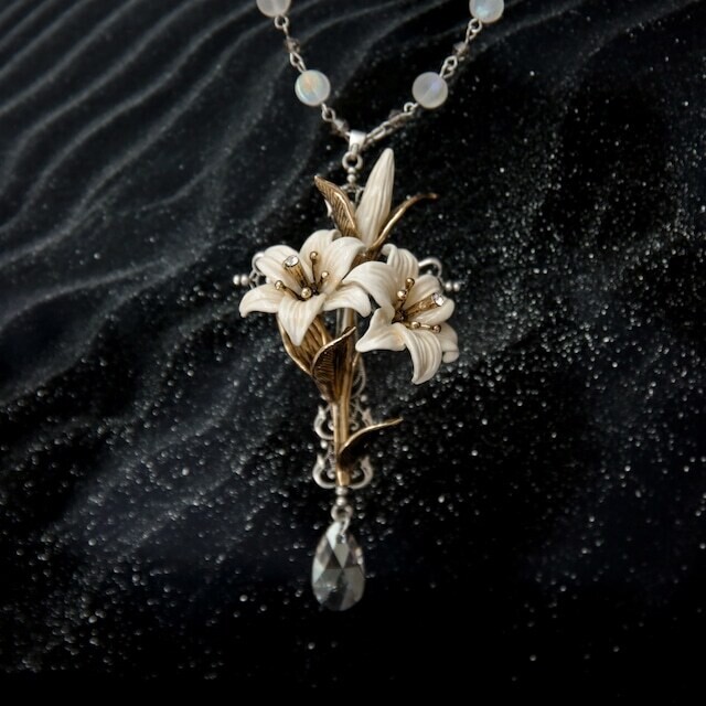 Twin‐flowered lilly Necklace white