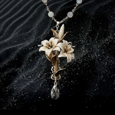 Twin‐flowered lilly Necklace white