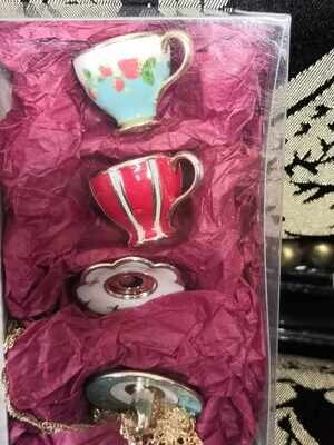 Blue strasberry tea set necklace