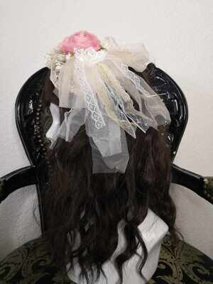Corsage Headdress Ivory x Mauve pink
