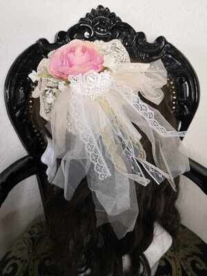 Corsage Headdress Ivory x Mauve pink
